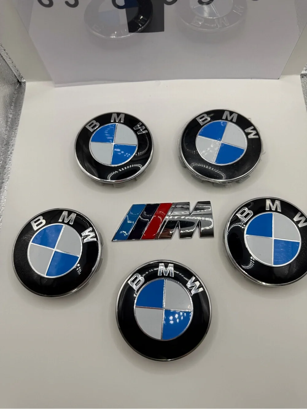 BMW Black, Blue & White Emblem Cap and M Badge Set